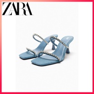 ZARA new women's shoes blue bright denim high -heeled sandals