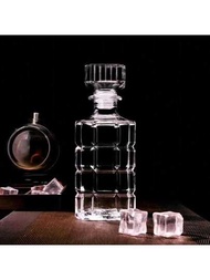 1入歐式透明玻璃方格設計酒器，適用於紅酒、白蘭地、家庭使用、DIY、密封水晶威士忌瓶、劃分酒瓶