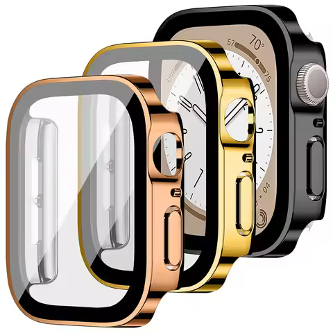 Glass+cover For Apple Watch case series 8 7 6 5 4 se 44mm 45mm 41mm 40mm PC Waterproof Screen Protec