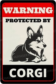 Beware of Dog Sign For Fence Warning Protected By Corgi Aluminum Metal Tin Signs Outdoor Yard Sign W