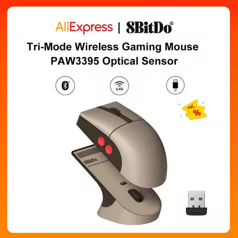 8BitDo Retro R8 Wireless Gaming Mouse Tri-Mode 2.4G Bluetooth USB PAW3395 26000DPI 4K Polling Chargi