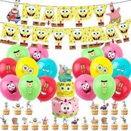 SpongeBob Patrick Star Birthday Decoration Set Birthday Party Decoration SpongeBob banner cake toppe