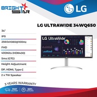 LG Ultrawide 34WQ650 Monitor - 34"/IPS/2560x1080@100Hz/FHD/5ms GTG/Height Adjustment/Speaker/Vesa/DP/HDMI/Type C/3Y