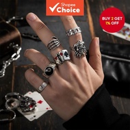 6PC Hip Hop Poker Rings Set - Gothic Skull Claw 8 Ball Statement Jewelry for Men and Women