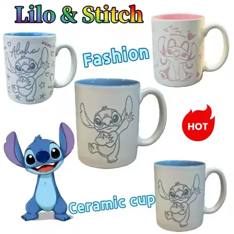 Lilo & Stitch Ceramic Mug Cute Fashion Cartoon Personalized Creative Kawaii Coffee Cup Water Cup Bir