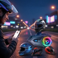 2x P30 Pro 2-Rider Helmet Intercom BT 6.0 500M 1000mAh Waterproof IP56 Music Share RGB