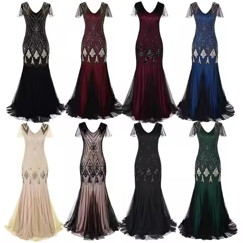 1920 Sequined Gatsby Vintage Dress Plus Size Banquet Party Dress 2026 Latin Dance Dress Women