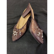 8cm bridal slippers with jewel sequins and mesh brocade