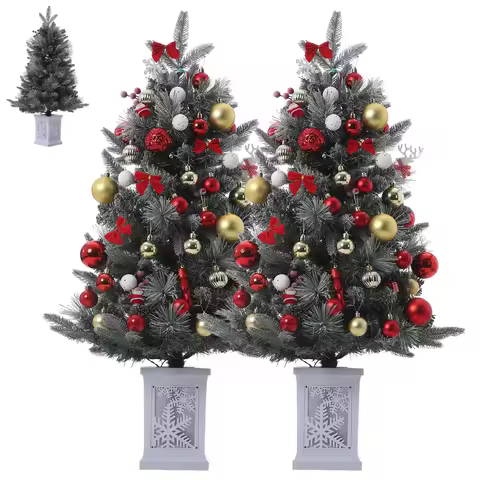 3ft Artificial Christmas Tree, Pre-Lit Snow Flocked Xmas Tree, Mini Christmas Tree, Holiday Xmas Tre