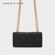 CHARLES and KEITH สินค้าใหม่ CK6-10680924 สุภาพสตรีภาพสีน้ำมัน rhombus chain messenger กระเป๋ากระเป๋าสตางค์