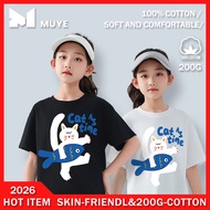 MUYE tshirt budak perempuan Kids Printed T-Shirt Girl Kids Cotton Shirt Cute Cat with Fish Kawaii An