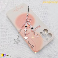 JENNIFERDZJI Y2k Star & Cross Phone Chain, Spice Girl Style Key Chain Silver Pentagram Phone Pendant