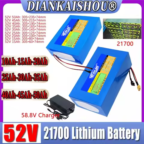 52V 50Ah 45Ah 40Ah 35Ah 30Ah 25Ah 20Ah 15Ah 10Ah New 21700 Lithium battery pack 0-2000W High power F