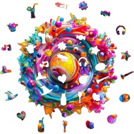 Wooden Jigsaw Puzzle, Color Rhapsody Wooden Puzzle for Adults, Unique Round Shape Wooden Jigsaw Puzz