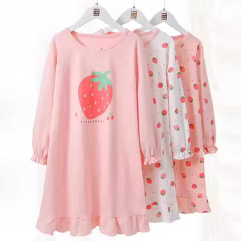 Fashionable Comfortable Soft Cotton Girls Long Sleeve Sleepwear Children Princess Nightgowns Comfort