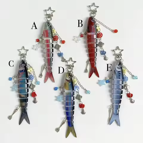 Fish Keychain Bionic fish bait keychain, ocean small fish multi-section fish Luya bag pendant cross-