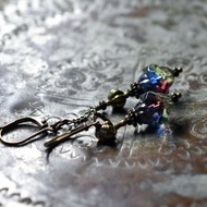 Magic Hour 捷克隕石與手毬黃銅戒指和鏈條的不對稱耳環