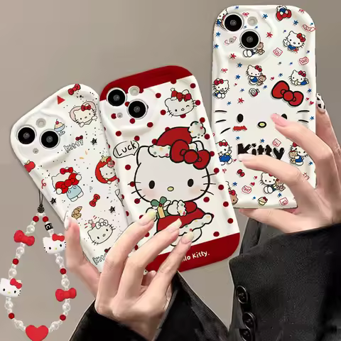 Red Hello Kitty Bracelet Chain Phone Case For Google PIXEL 10 9 8 7 PRO XL 8A 7A PIXEL9 PIXEL8 PIXEL