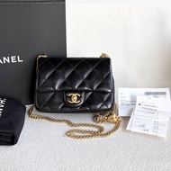 🌷購證芯片款！Chanel 香奈兒 CF方胖子愛心金球 金扣羊皮 黑色