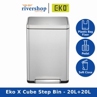 EKO X Cube Step Bin EK9368MT - 20L+20L Stainless Steel Step Bin / Foot Pedal Dustbin Rubbish Bin Tra