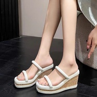 Wedge sandals with 2 thin horizontal straps, 9cm sole, QCCC XU20 ANN_Official