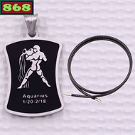 White Stainless Steel AQUARIUS Pendant with black rubber chain necklace + Stainless Steel Hook - Zod