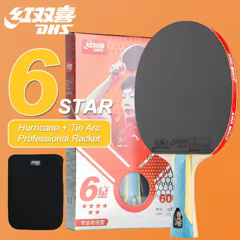 DHS 6 Star Table Tennis Racket H6002/6006 Pro Offensive Ping Pong Racket 5-Ply Thicker Pith with Pow