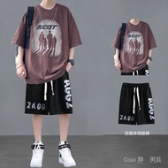 M-8XL 40-150kg青少年夏季运动套装12-15岁男孩初中生中学生帅气短袖T恤大童男装fat pulssize men suit