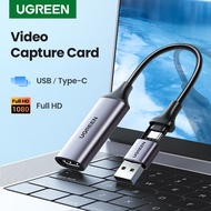 UGREEN การ์ดวิดีโอ HDMI การ์ดจับภาพแบบไลฟ์ภาพ4K Video Capture Card Type C Collector HDMI to USB + USB C for Monitor Laptop/SLR Camera Live Streaming Monitoring Recording Model: 40189