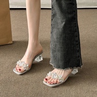 高跟凉拖鞋High-heeled sandals水钻凉鞋女2025年新款夏季中跟水晶粗跟性感气质高跟凉拖鞋女外穿新款2025.4.17