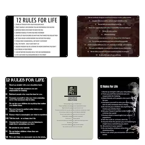 12 Rules For Life Visual Book Jordan B Peterson Metal Sign Classic Retro Living Room Quotes by Jorda