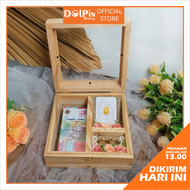 Kotak Kayu Tutup Akrilik Tempat Uang Perhiasan Cincin dan Logam Mulia Antam Mahar atau Seserahan Pe