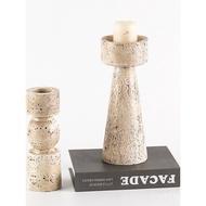 Wabi-Sabi Style Imitation Yellow Travertine Candle Holder Vintage High-End Beauty Salon Restaurant H