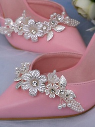 1對女士拆卸式花朵鞋夾,手工製鞋扣適用於高跟鞋和平底鞋