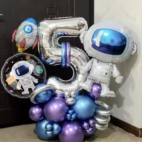 33Pcs Outer Space Astronaut Rocket Balloon Set - Colorful Inflatable Decor for Kids' Birthday Party,