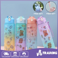 Portable Cute Water Bottle Botol Air 900ml Water Bottle with Straw and 3D Sticker Botol Air Budak小容量
