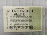德國紙幣，1923年德國魏瑪共和國100萬馬克紙幣，德國1000000馬克 金銘藏品