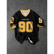 Y2K New Retro No.90 Men'S Printed T-Shirt V-Neck Short Sleeved Football Sports Shirt Large Loose Sho