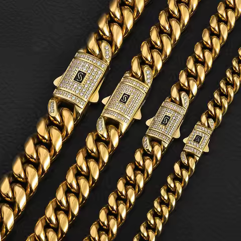 Ladies' Jewelry High Quality Stainless Steel Plated 14k gold Cuban Chain Waterproof Men's Diamond In