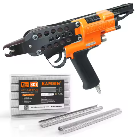 Kamsin K-SC7E 15 Gauge Pneumatic C Ring Gun With SC7 1000PCS Staples Hog Ring Plier for Bird,Fence, 