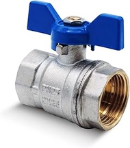 DOJA Barcelona | Butterfly Valve 1" | Stop Valve PN-25 | Female-Female | Brass | Blue Handle | 26/34