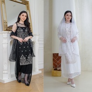 NAMÈLIS Patricia Dress - Luxurious Black and White Embroidered Tile Party Dress for Engagement, Pre-