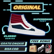 Vans Sk8 Hi Retro Block Pepsi Dark Red Navy Original Sepatu Vans Sk8 Hi Original Sepatu Sneakers Van