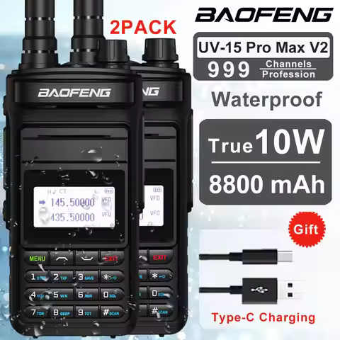 2PCS Baofeng UV15 Pro Max V2 10W Walkie Talkie Long Range 999 Channels UHF VHF Dual Band CB Radio Ty