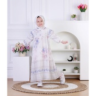 Dungdungkids Gamis Anak Perempuan Vanesha Ceruty Motif Bunga Plisket Free Jilbab Segi Empat 5 - 11 T