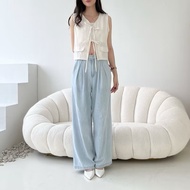 PRELOVED Hedy Clothing Dabin Top Broken White Bow Tied Vest Outer Basic Fashion Wanita