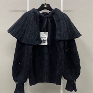 Chanel 愛心釦 黑色縷空披肩斗篷毛衣 FR40號
