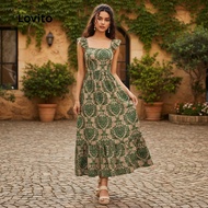 Lovito Bohemian Ethnic Print Frill Design Dress for Ladies L129ED445