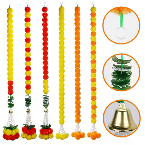 1PC Indian Weddings Halloween Yard Mexican Artificial Marigold Garland With Ball Tassels Diwali Wrea