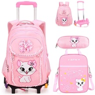 2023 Girls Pink School Backpack With Wheels Children School Bag For Girls Primary School Student Rolling Backpack Kids Trolley Bags